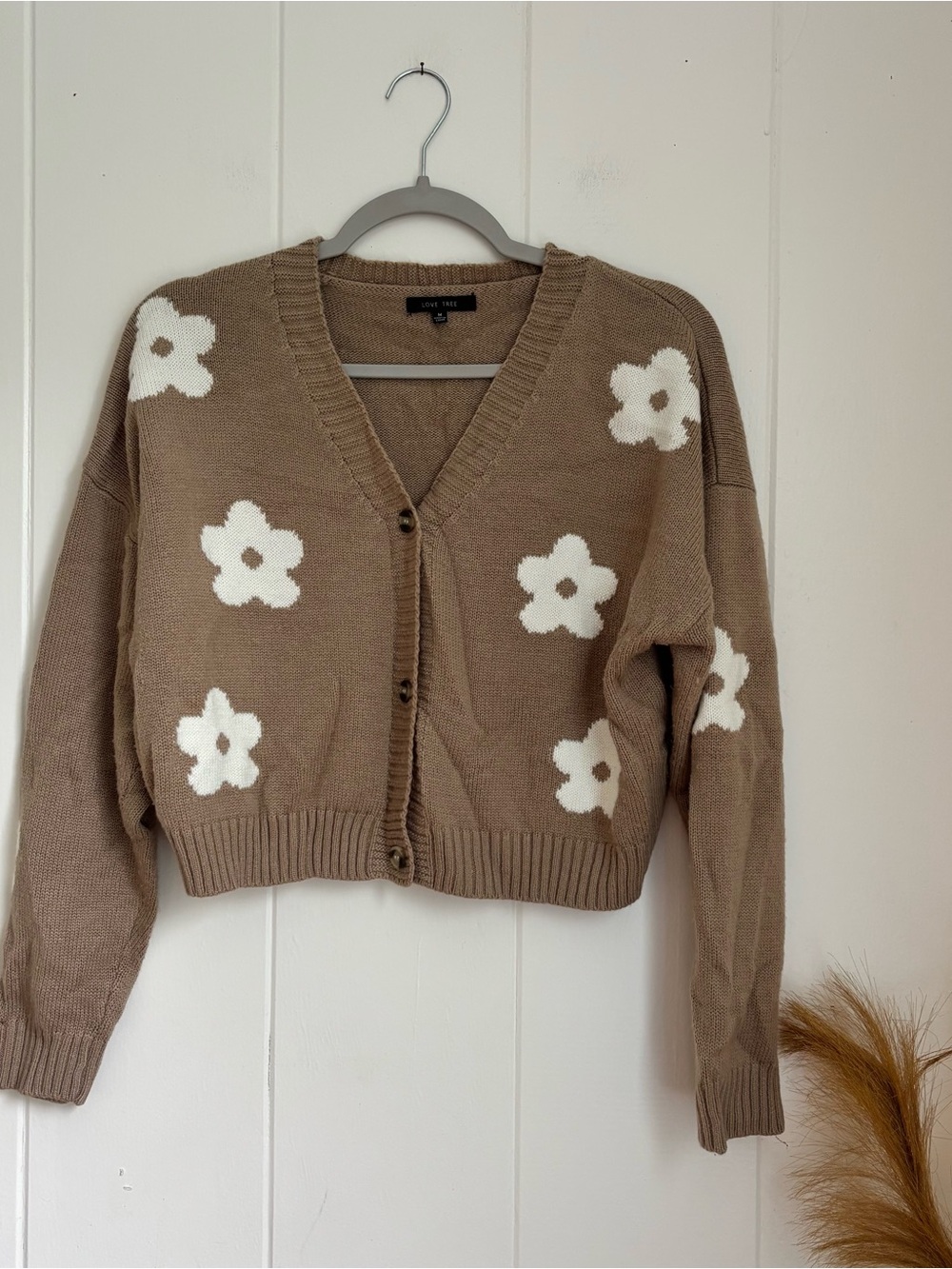 Love Tree Taupe Floral V-Neck Button Cardigan